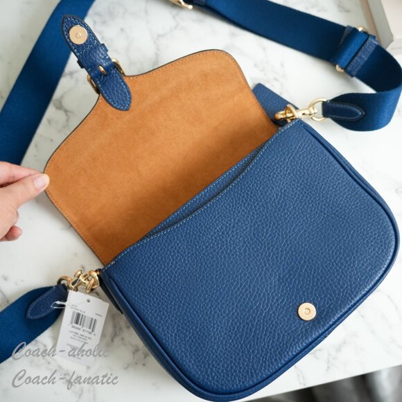 NWT Coach CP107 Amelia Saddle Bag Shoulder Bag Crossbody in Gold/Deep Blue - Picture 8 of 11